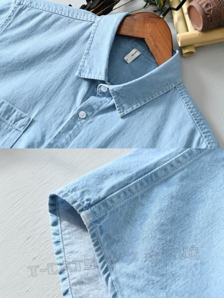 ☆新品半袖デニムシャツ 半袖シャツ メンズ トップス 春夏薄手 カーゴシャツ ウエスタン トレンド ライトブルー サイズ選択可