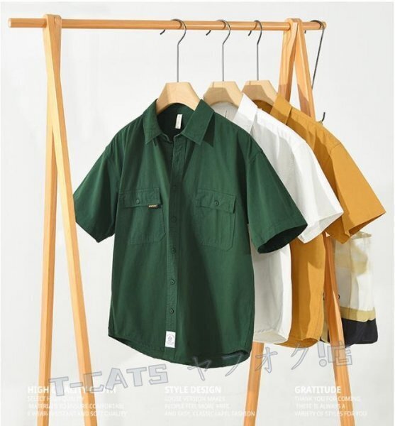 ☆新品半袖シャツ カーゴシャツ メンズ トップス 春夏薄手 ウエスタン トレンド カジュアル コットン白 サイズ選択可