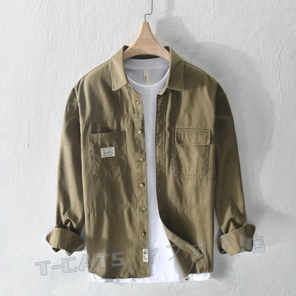 ☆新品ワークシャツ シャツジャケット カーゴシャツ 長(zhǎng)袖シャツ メンズ ウエスタン トレンド トップス 杏色 サイズ選択可
