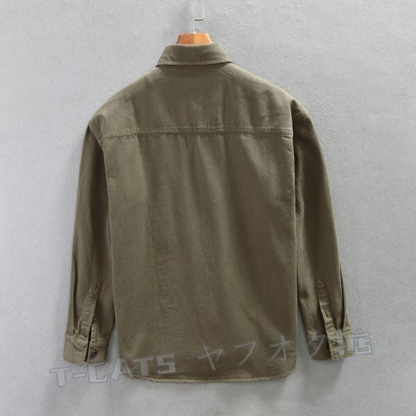 ☆新品シャツジャケット ワークシャツ カーゴシャツ 長(zhǎng)袖シャツ メンズ ウエスタン トレンド トップス グリーン サイズ選択可