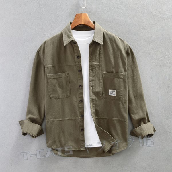 ☆新品シャツジャケット ワークシャツ カーゴシャツ 長(zhǎng)袖シャツ メンズ ウエスタン トレンド トップス カーキ サイズ選択可