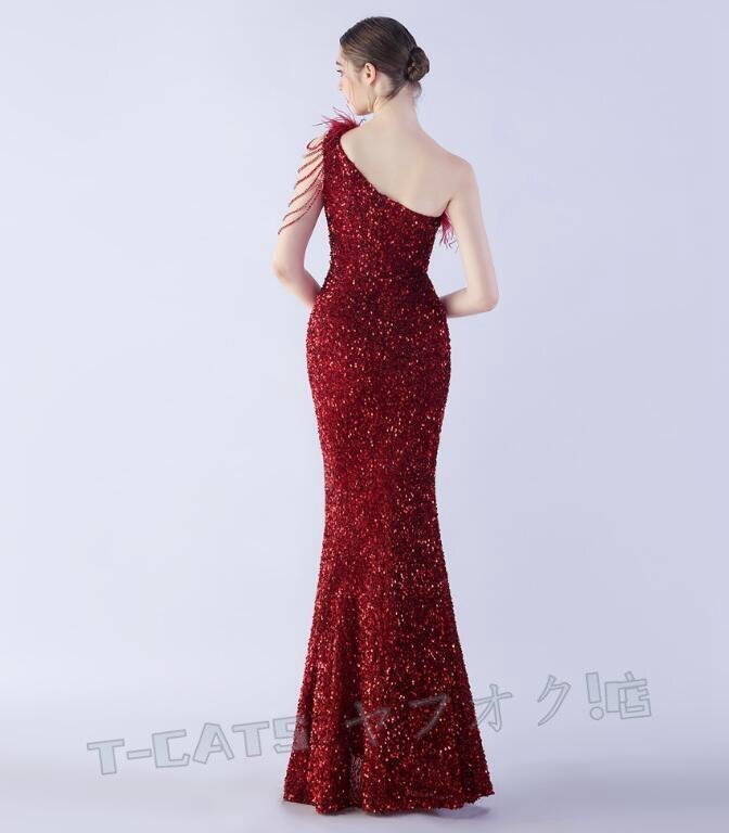 ☆新品レディースワンピース 高品質 大人sexy パーティ ウエディングドレス ワンショルダー ワイン