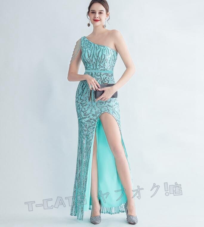 ☆新品レディースワンピース 大人sexy 高品質(zhì) 結(jié)婚式 二次會(huì)ドレス ワンショルダー グリーン