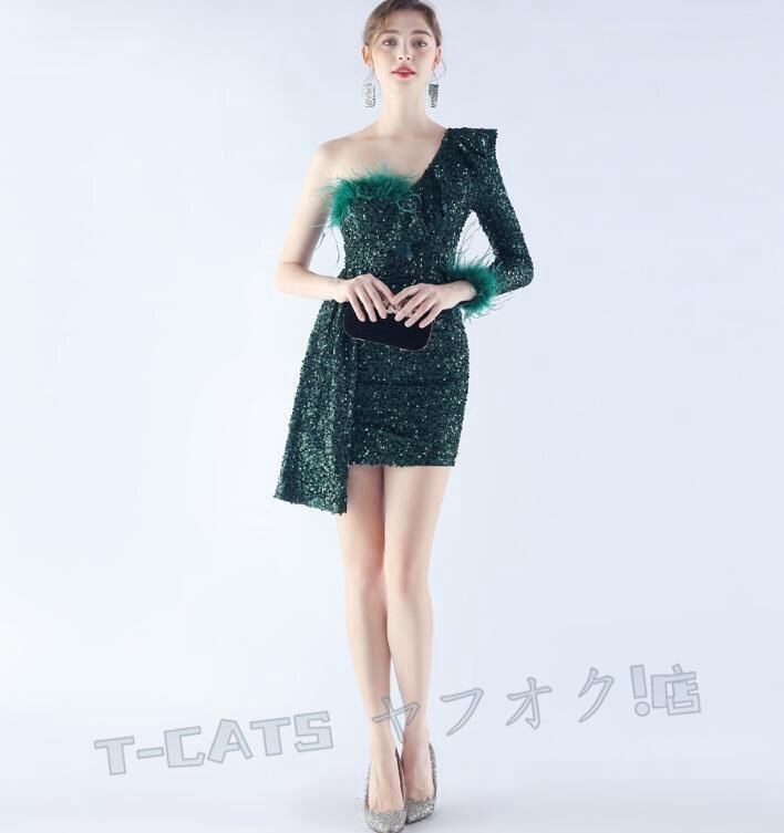 ☆新品レディースワンピース 高品質 大人sexy パーティ ウエディングドレス ミニ丈 緑