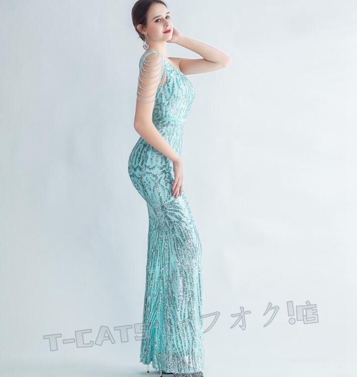 ☆新品レディースワンピース 大人sexy 高品質(zhì) 結(jié)婚式 二次會(huì)ドレス ワンショルダー グリーン