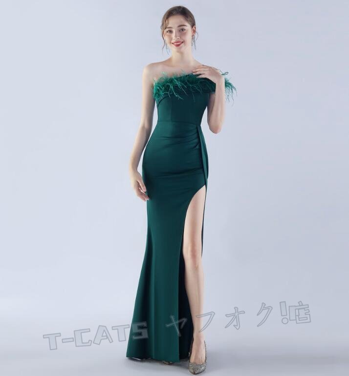 ☆新品レディースワンピース 高品質(zhì) 大人sexy ウエディングドレス パーティドレス ワンショルダー 緑