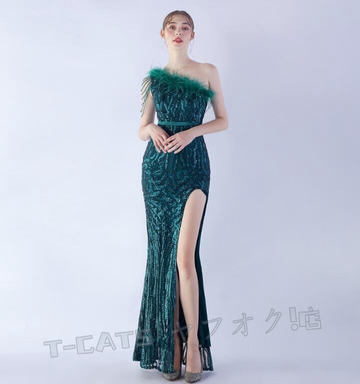 ☆新品レディースワンピース 高品質(zhì) 大人sexy 結(jié)婚式 ウエディングドレス パーティドレス ワンショルダー 緑