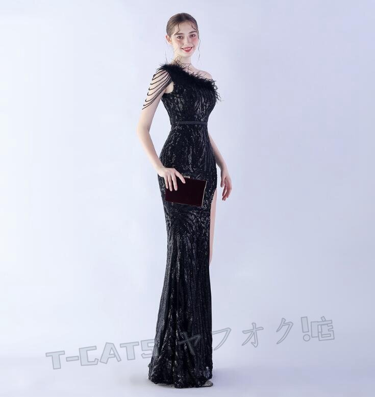 ☆新品レディースワンピース 高品質(zhì) 大人sexy 結(jié)婚式 ウエディングドレス パーティドレス ワンショルダー 黒