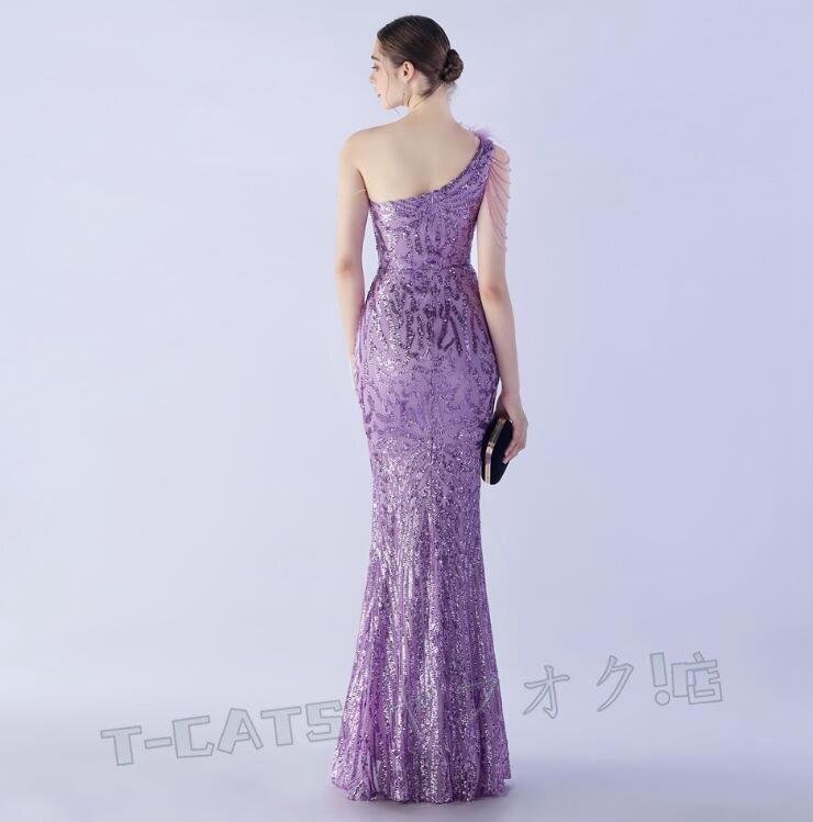 ☆新品レディースワンピース 高品質(zhì) 大人sexy 結(jié)婚式 ウエディングドレス パーティドレス ワンショルダー 紫