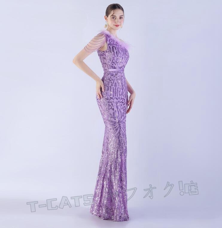 ☆新品レディースワンピース 高品質(zhì) 大人sexy 結(jié)婚式 ウエディングドレス パーティドレス ワンショルダー 紫