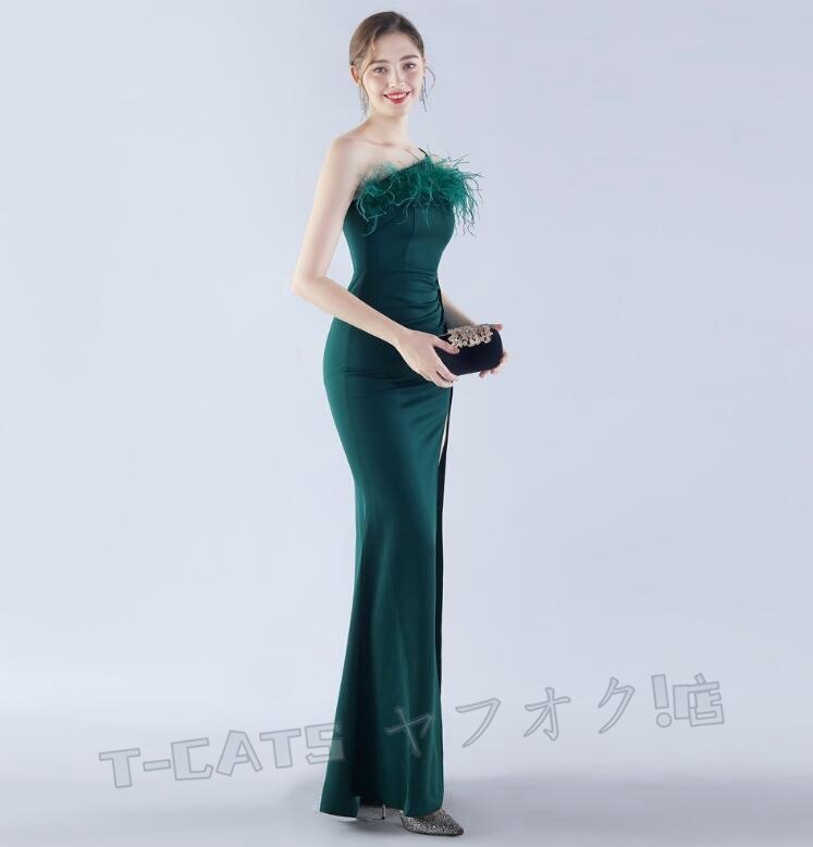 ☆新品レディースワンピース 高品質(zhì) 大人sexy ウエディングドレス パーティドレス ワンショルダー 緑