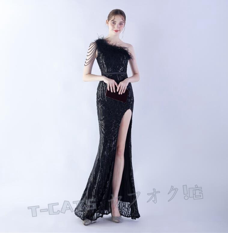 ☆新品レディースワンピース 高品質(zhì) 大人sexy 結(jié)婚式 ウエディングドレス パーティドレス ワンショルダー 黒