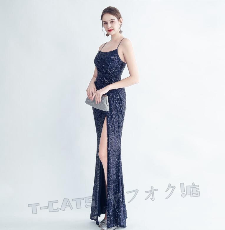 ☆新品レディースワンピース 大人sexy 高品質(zhì) 結(jié)婚式 二次會ドレス キャミワンピ 濃紺