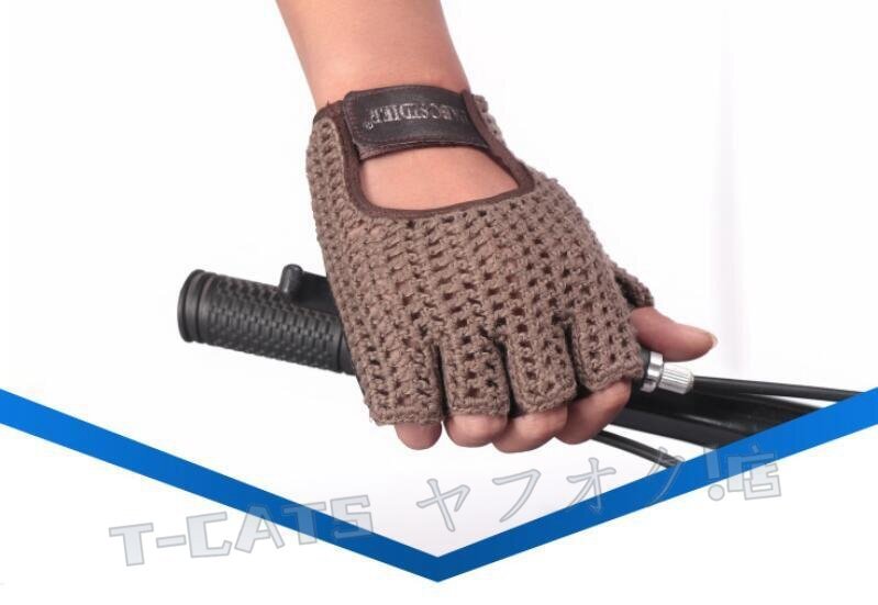 ☆新品メンズ 本革 セミフィンガー グローブ ハーフフィンガー ニット 通気性 ドライビング レザー ワンサイズ 手袋グレーお色選択可