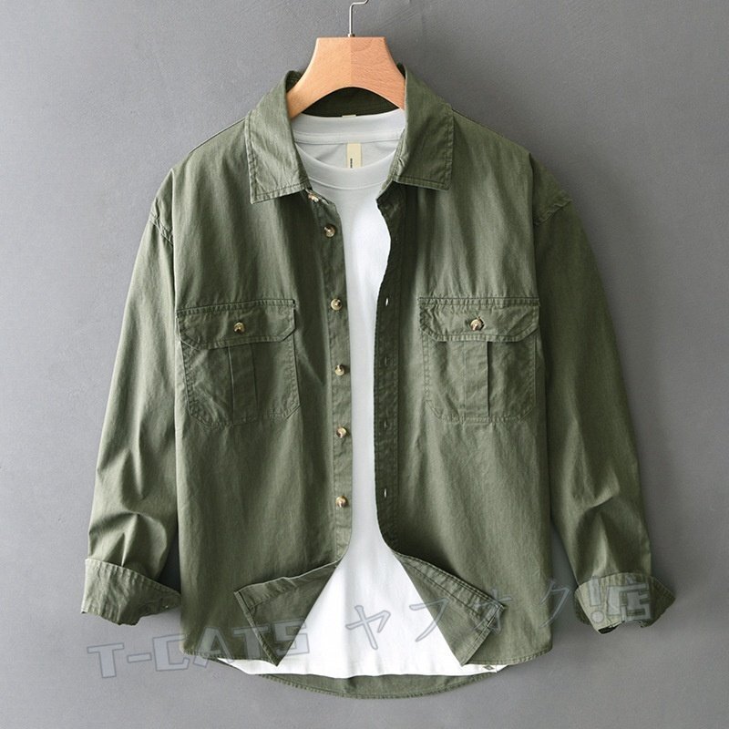 ☆新品長袖シャツ メンズ シャツ カーゴシャツ ワークシャツ トップス ヴィンテージ トレンド 心地良し 珈琲色 サイズ選択可