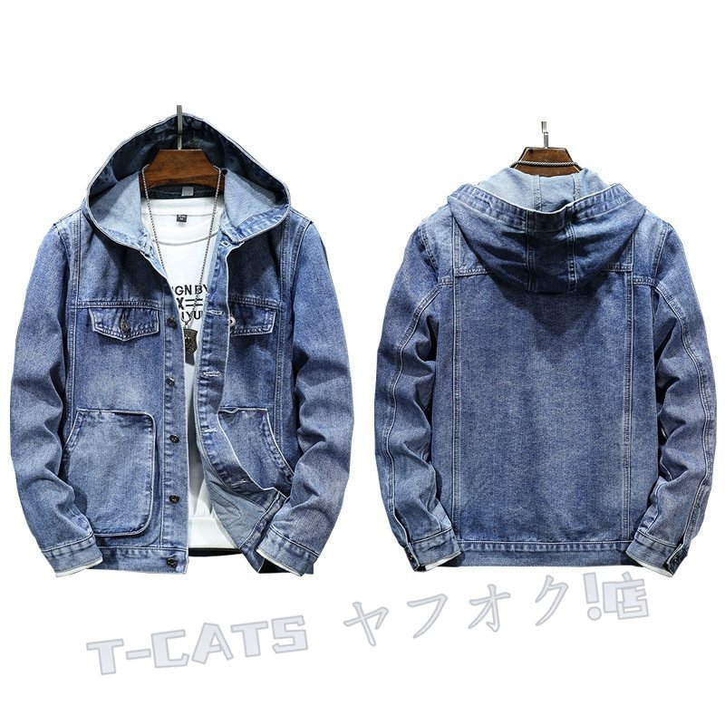 * новый товар прекрасное качество осень-зима Denim жакет с капюшоном . мужской джинсовый жакет джемпер мотоцикл жакет рабочая одежда джентльмен одежда Parker внешний пальто темно-голубой 