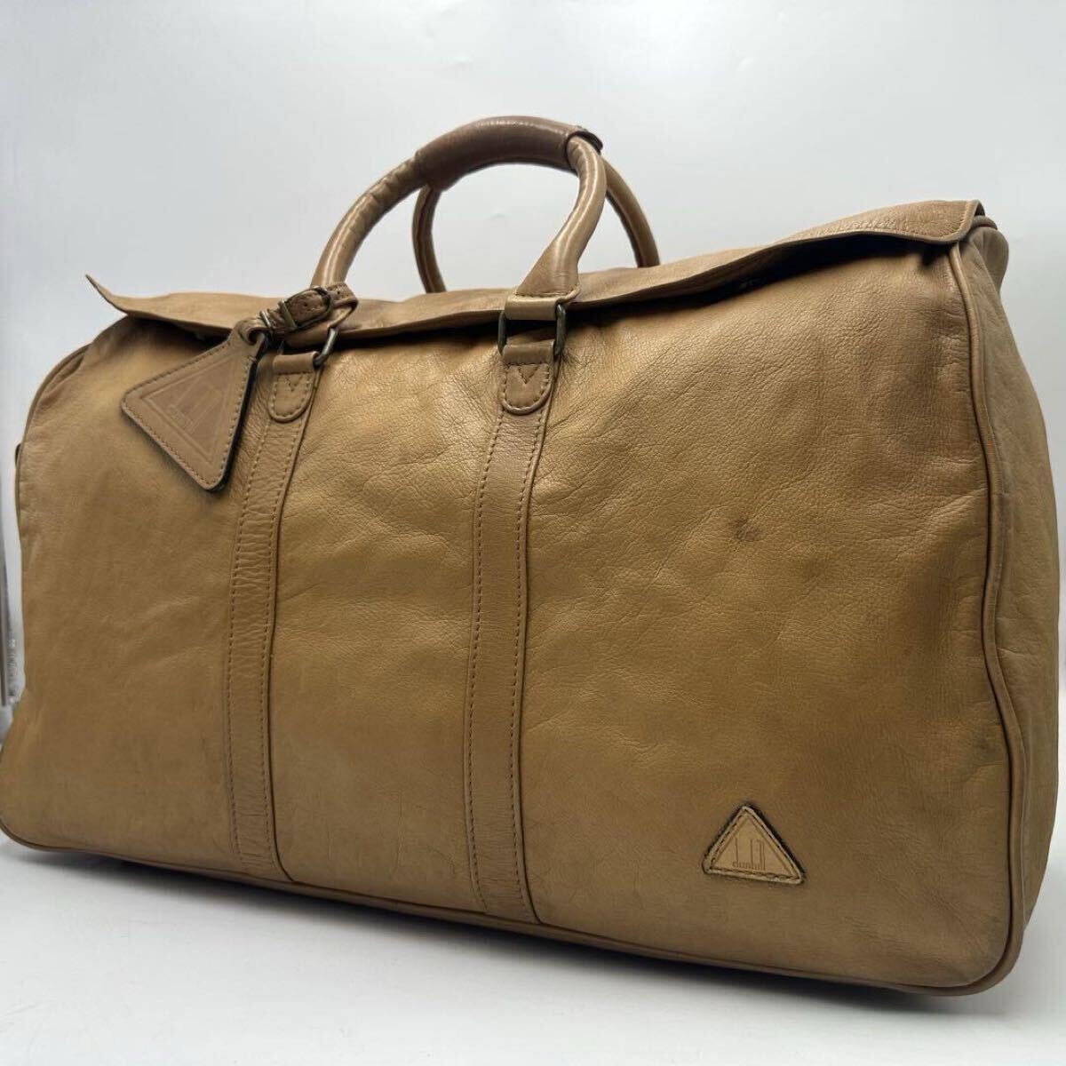 大容量 美品 ダンヒル dunhill メンズ ボストンバッグ レザー ハンド トラベルバッグ 旅行鞄 タグ付 茶 ブラウン ビジネス サイドポケット