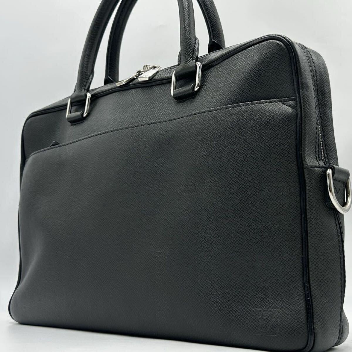 極美品 ルイヴィトン LOUIS VUITTON メンズ ポルトドキュマン ビジネス タイガ ビジネスバッグ ブリーフケース レザー A4 ハンド PDB 灰