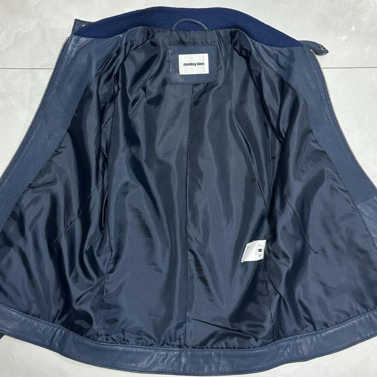 未使用級 希少色 ユナイテッドアローズ UNITED ARROWS メンズ シングル ライダース ゴートスキン レザー やぎ革 本革 青 ブルー バイカー