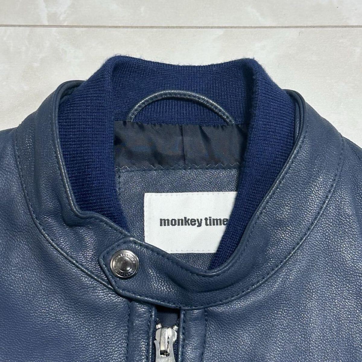未使用級 希少色 ユナイテッドアローズ UNITED ARROWS メンズ シングル ライダース ゴートスキン レザー やぎ革 本革 青 ブルー バイカー