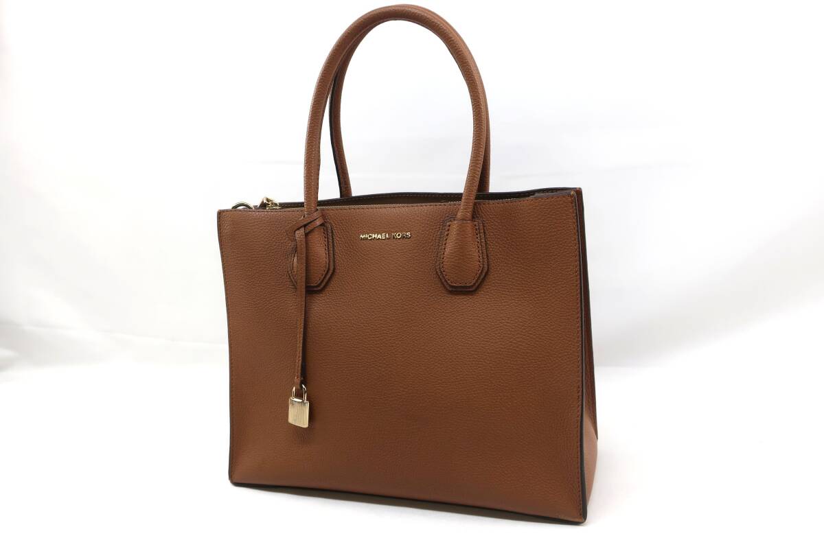 【送900円】8996 最終 MICHAEL KORS　マイケルコース　ハンドバッグ　レザー　キャメル　ブラウン　茶　カデナ型チャーム付　内側仕切り有_画像1