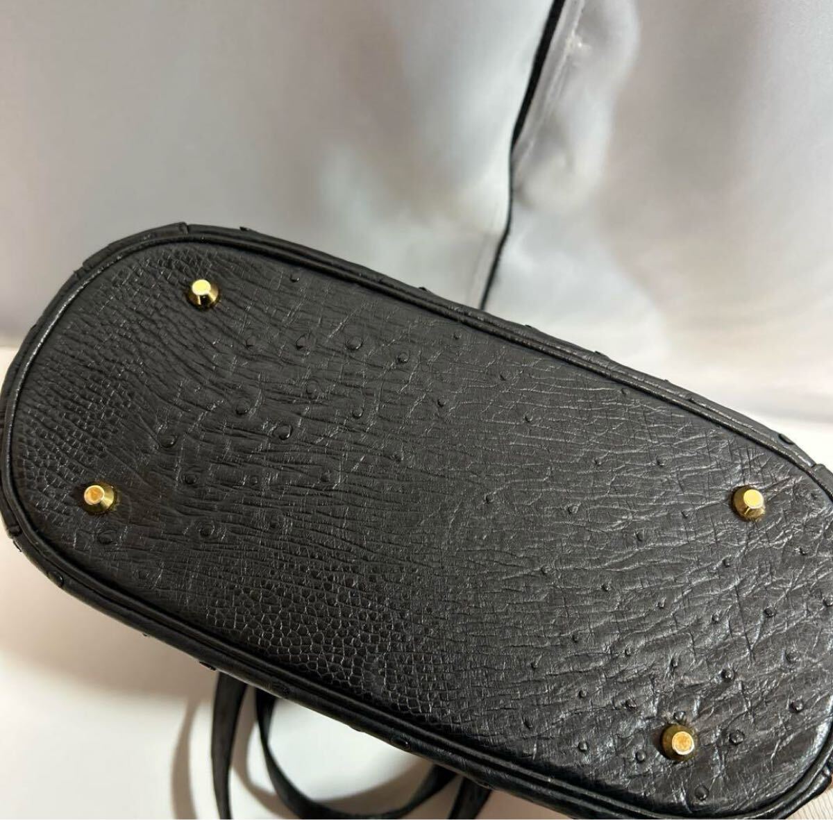 OSTRICH オーストリッチ ターンロック ハンドバック 黒 ゴールド 金具 ブラック レザー 冠婚葬祭 日本制 