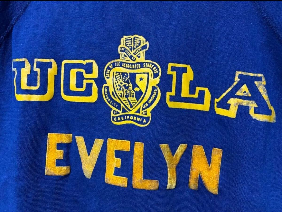  Vintage 1960 год UCLA короткий рукав тренировочный . редкость flocky принт M Collegiate Pacific America Vintage 