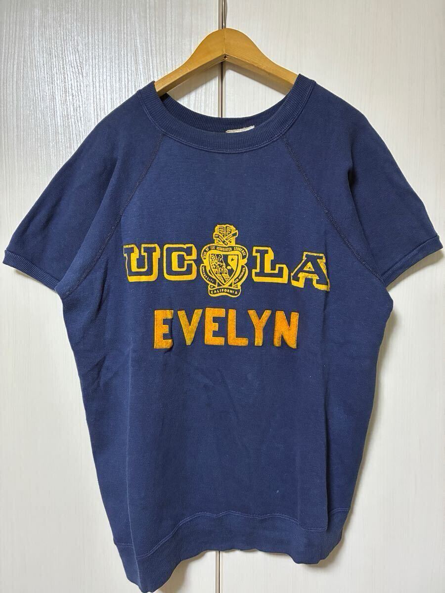  Vintage 1960 год UCLA короткий рукав тренировочный . редкость flocky принт M Collegiate Pacific America Vintage 