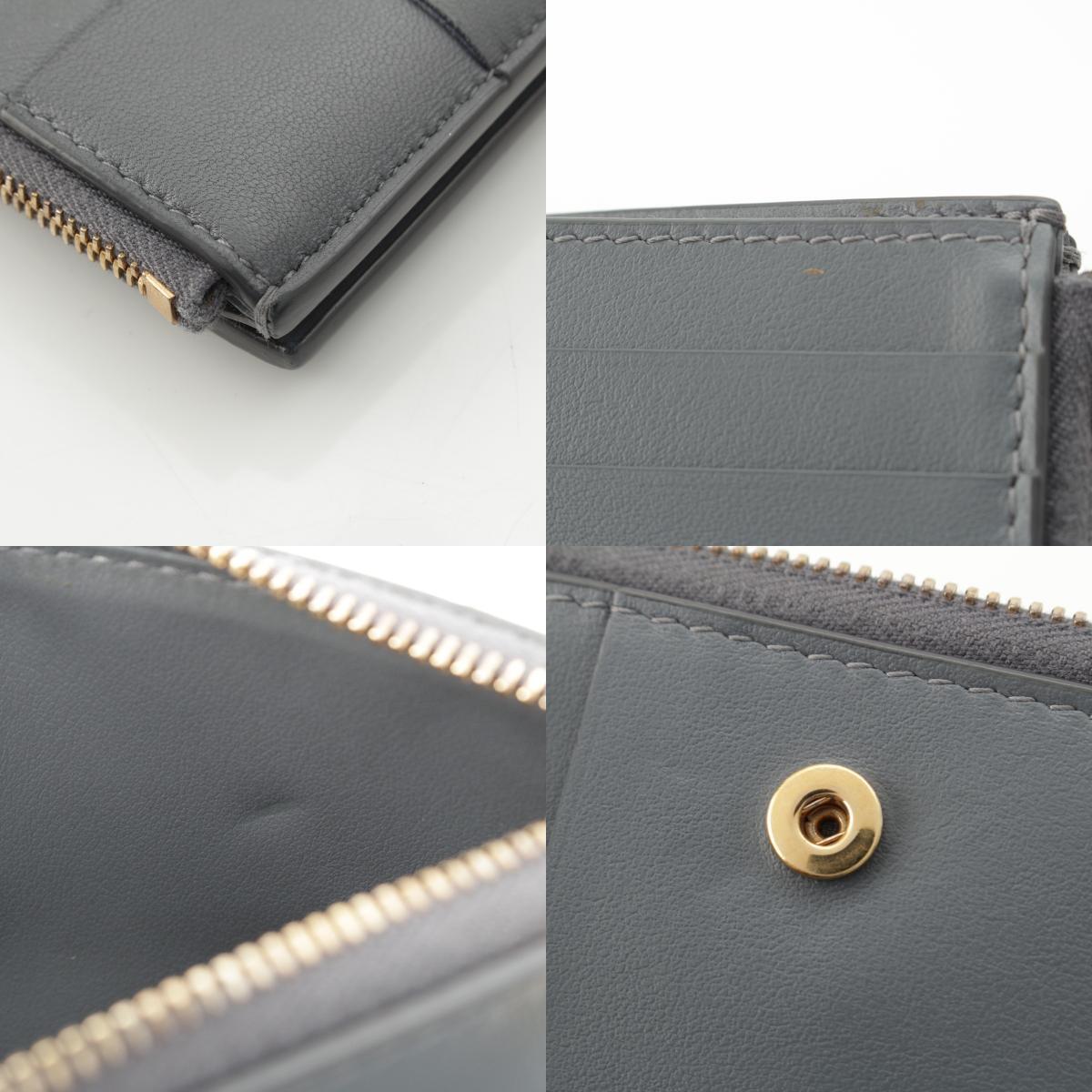 ボッテガヴェネタ レザー マキシイントレチャート コンパクトウォレット 二つ折り財布 グレー【中古】