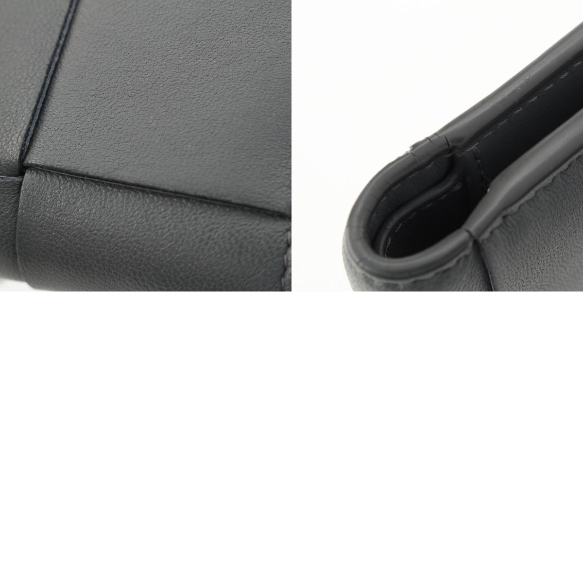 ボッテガヴェネタ レザー マキシイントレチャート コンパクトウォレット 二つ折り財布 グレー【中古】