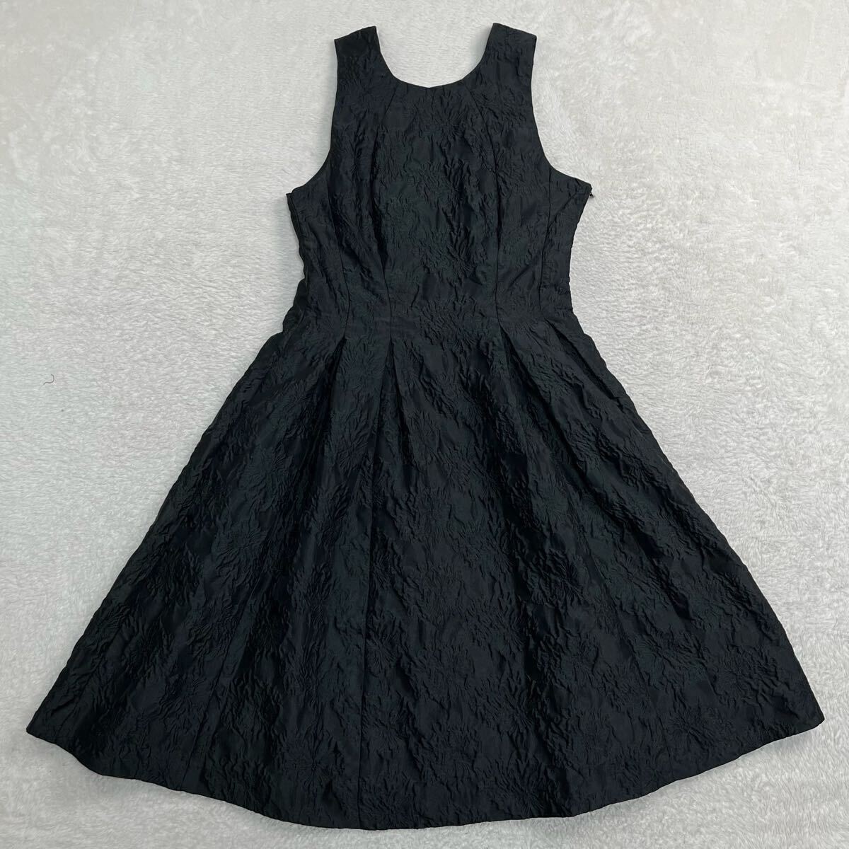 H&M エイチアンドエム ロングワンピース ノースリーブワンピース フレアドレス ジャガード シワ感 ナイロン レディース US10サイズ