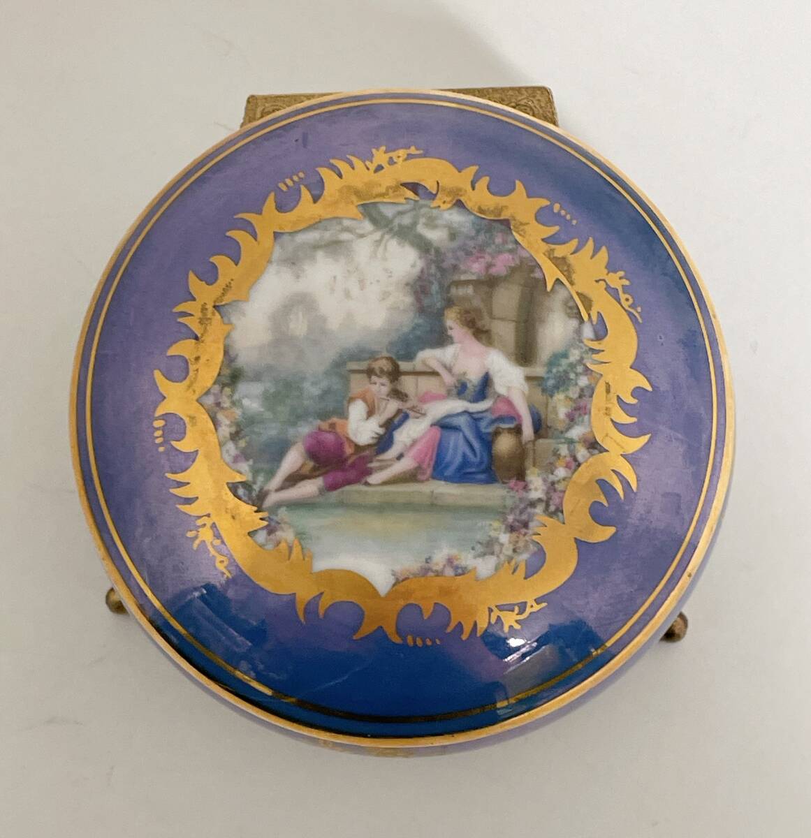 [ античный музыкальная шкатулка имеется jue Reebok s] керамика производства / интерьер / золотая краска / мужчина женщина. ./ сделано в Японии /A76-060