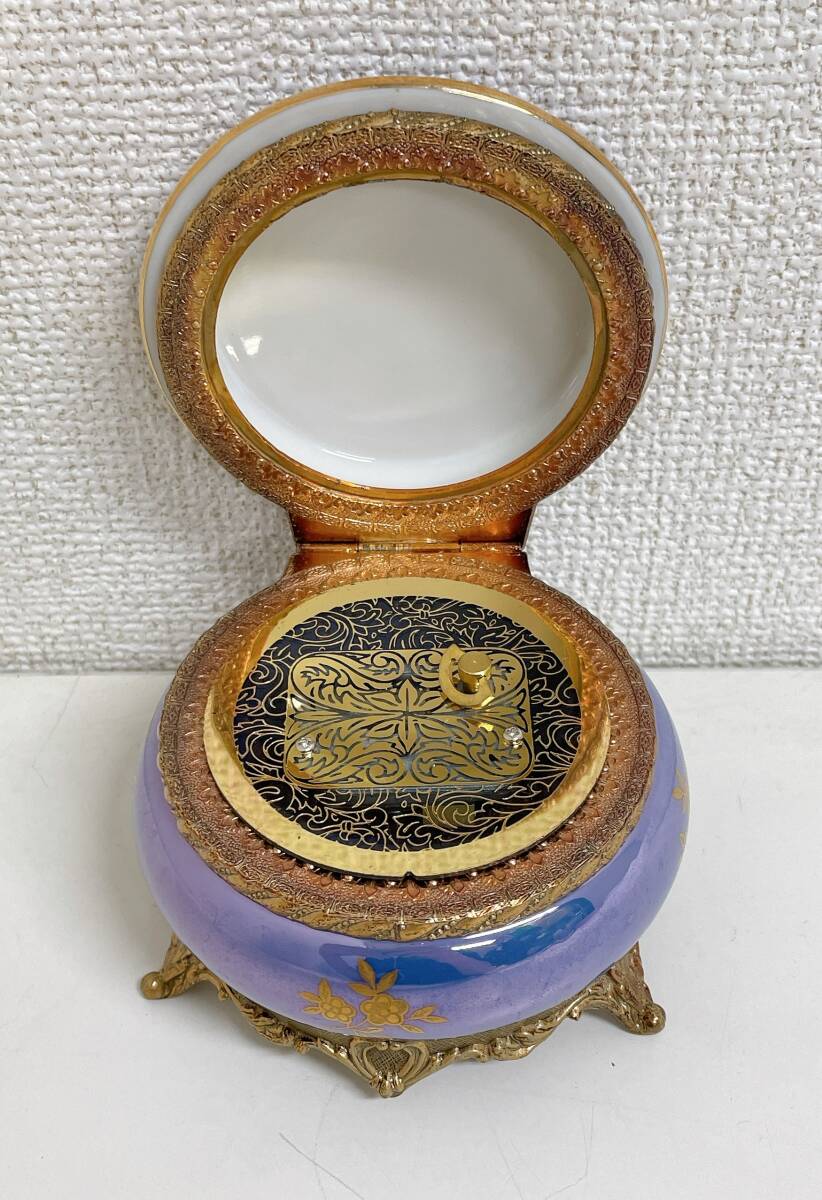 [ античный музыкальная шкатулка имеется jue Reebok s] керамика производства / интерьер / золотая краска / мужчина женщина. ./ сделано в Японии /A76-060