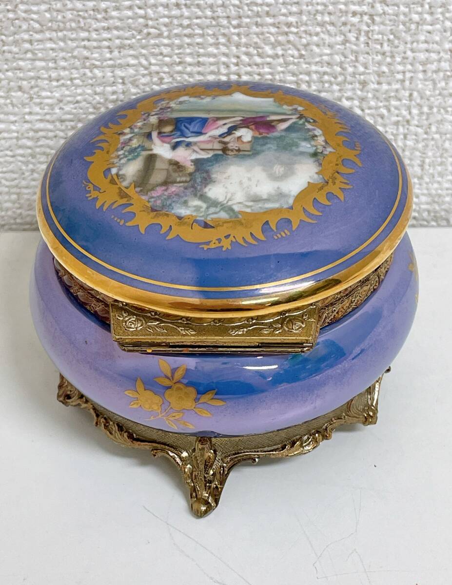 [ античный музыкальная шкатулка имеется jue Reebok s] керамика производства / интерьер / золотая краска / мужчина женщина. ./ сделано в Японии /A76-060