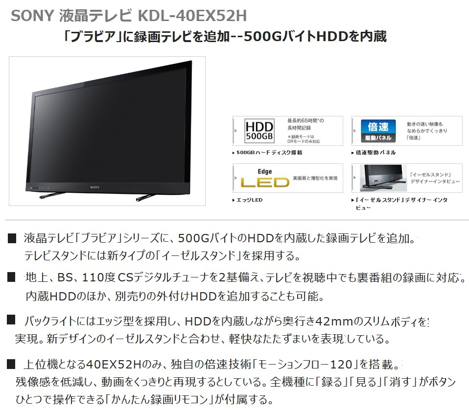 * быстрое решение * SONY 40 модели жидкокристаллический ТВ-монитор [ KDL-40EX52H ]. основной основа . встроенный HDD и т.п. большое количество. детали!!