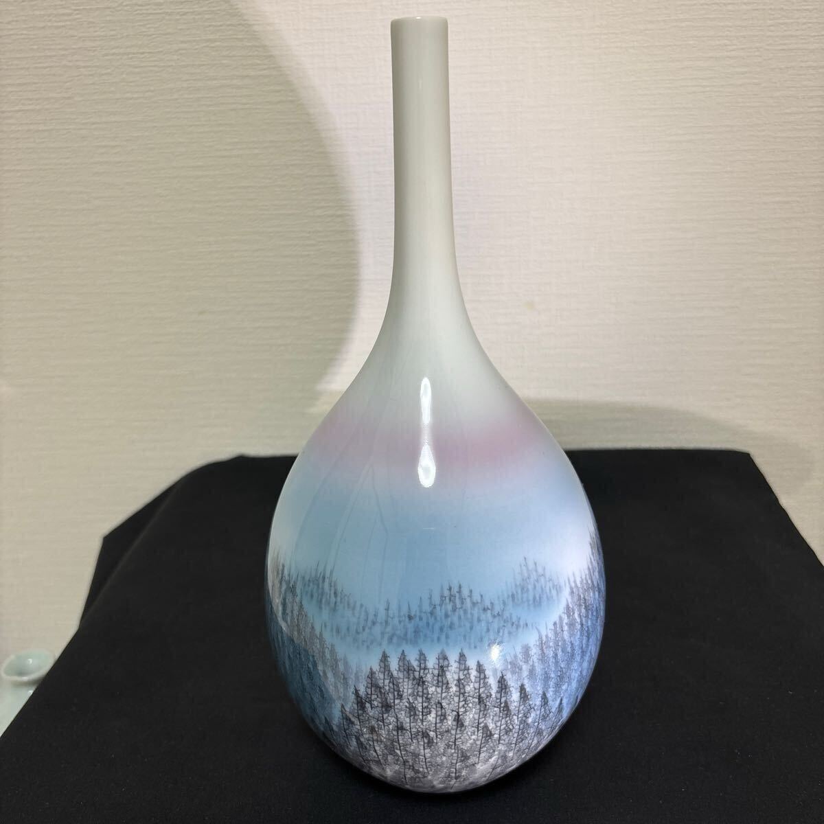 日展作家藤井朱明陶器製花瓶 鶴首一輪差朝日 共箱付き 陶芸日展作家 藤井朱明 鶴首花瓶 花入 花器