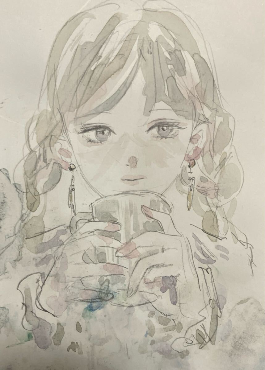 原画 オリジナル 手描きイラスト イラスト 水彩 水彩画 女の子