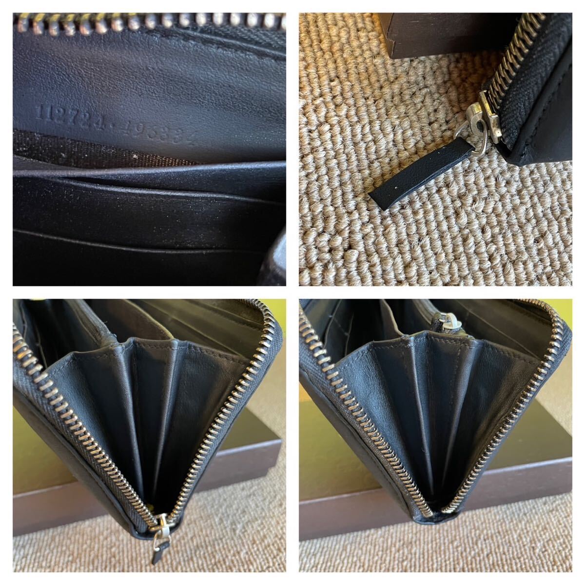 一円　美品　グッチ　GUCCI シマレザー　gg柄　 黒　 ブラック　 ラウンドファスナー　男女