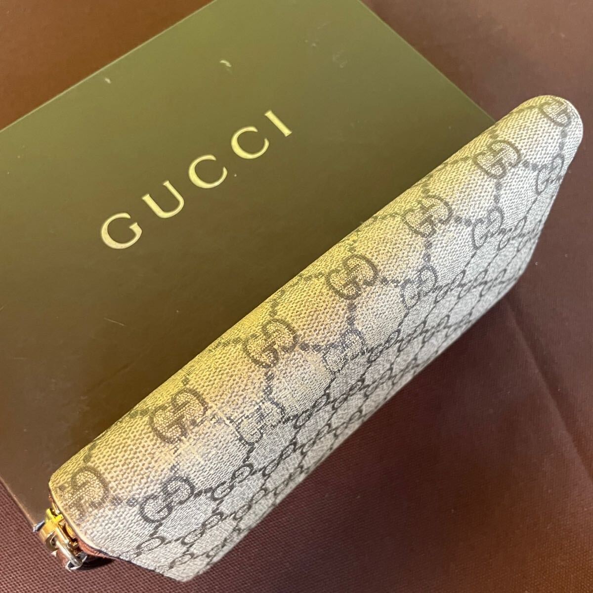一円　極美品　 GUCCI グッチ　 ラウンドファスナー長財布　ロングウォレット　 GGスプリーム　 財布　 レザー　 ウォレット　付屬品有り