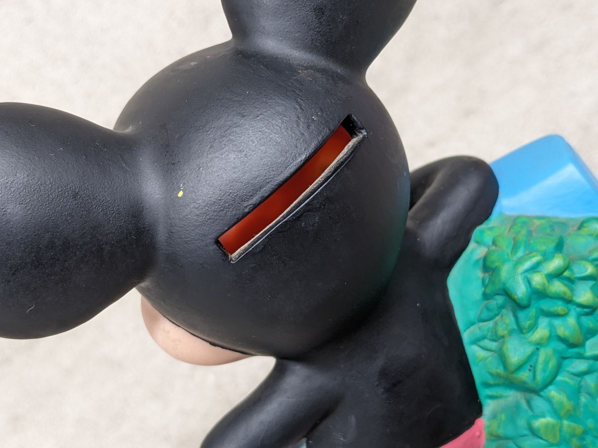 ff779■Disney/ディズニー ミッキーマウス 貯金箱 コインバンク ソフビ 當(dāng)時(shí)物/60