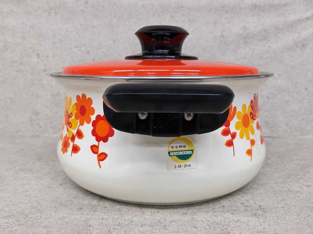 ff318#[ коробка нет неиспользуемый товар ] Showa Retro michi сигнал low кастрюля с двумя ручками 20. сигнал low кастрюля кухонная утварь цветочный принт retro pop /80