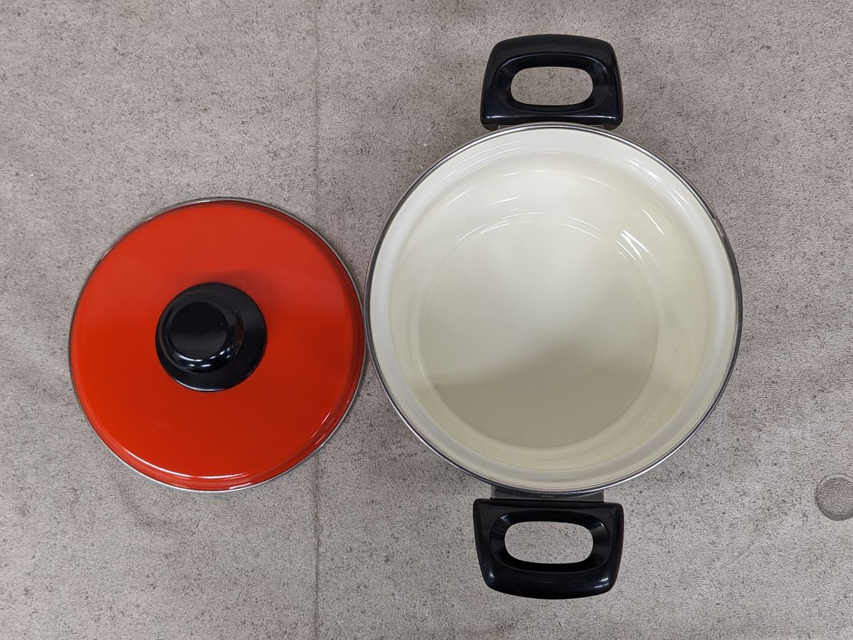 ff318#[ коробка нет неиспользуемый товар ] Showa Retro michi сигнал low кастрюля с двумя ручками 20. сигнал low кастрюля кухонная утварь цветочный принт retro pop /80