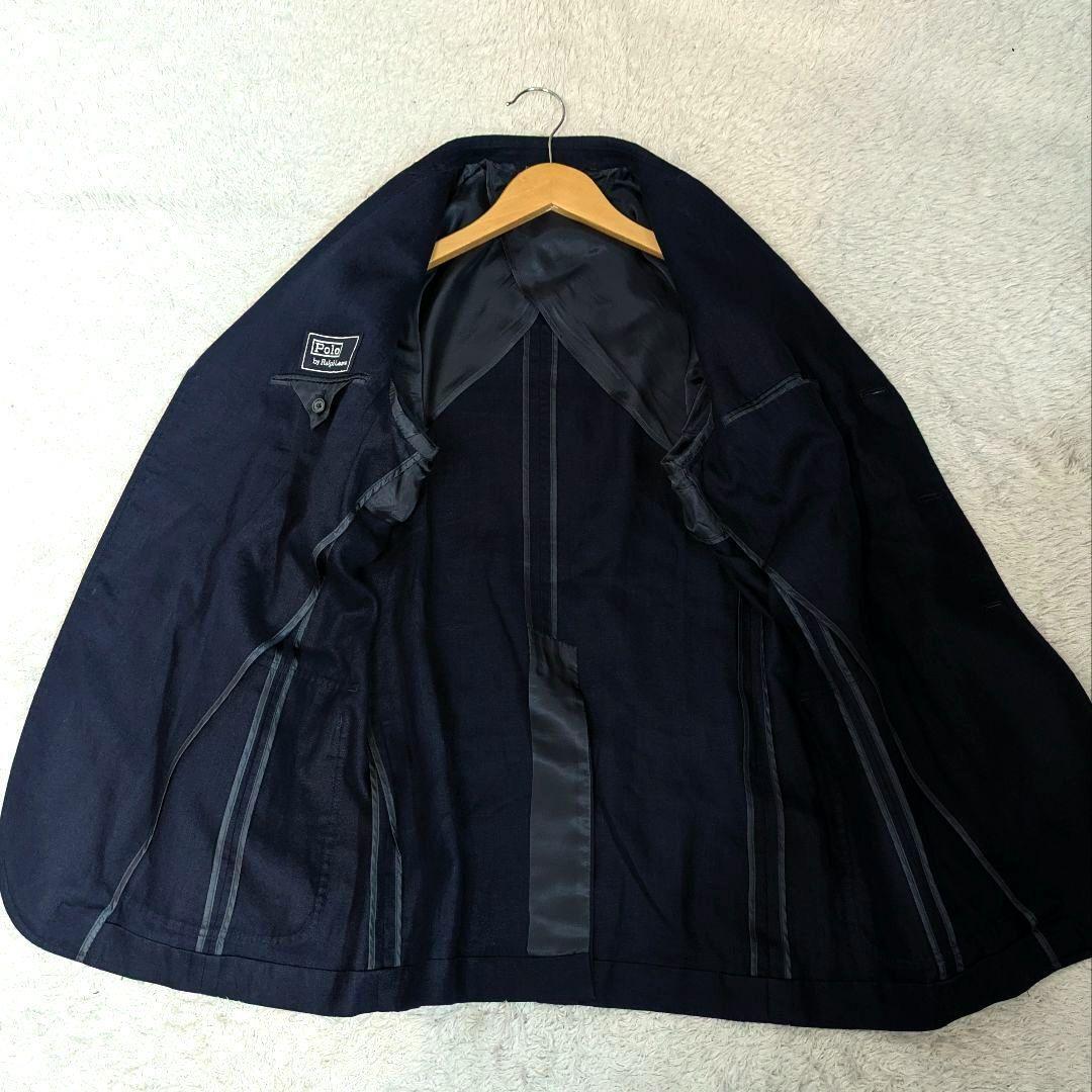 美品✨ポロラルフローレン　LL　ネイビー リネンテーラードジャケット デニム調 美品 XL/POLO RALPH LAUREN リネン100% テーラードジャケット LL