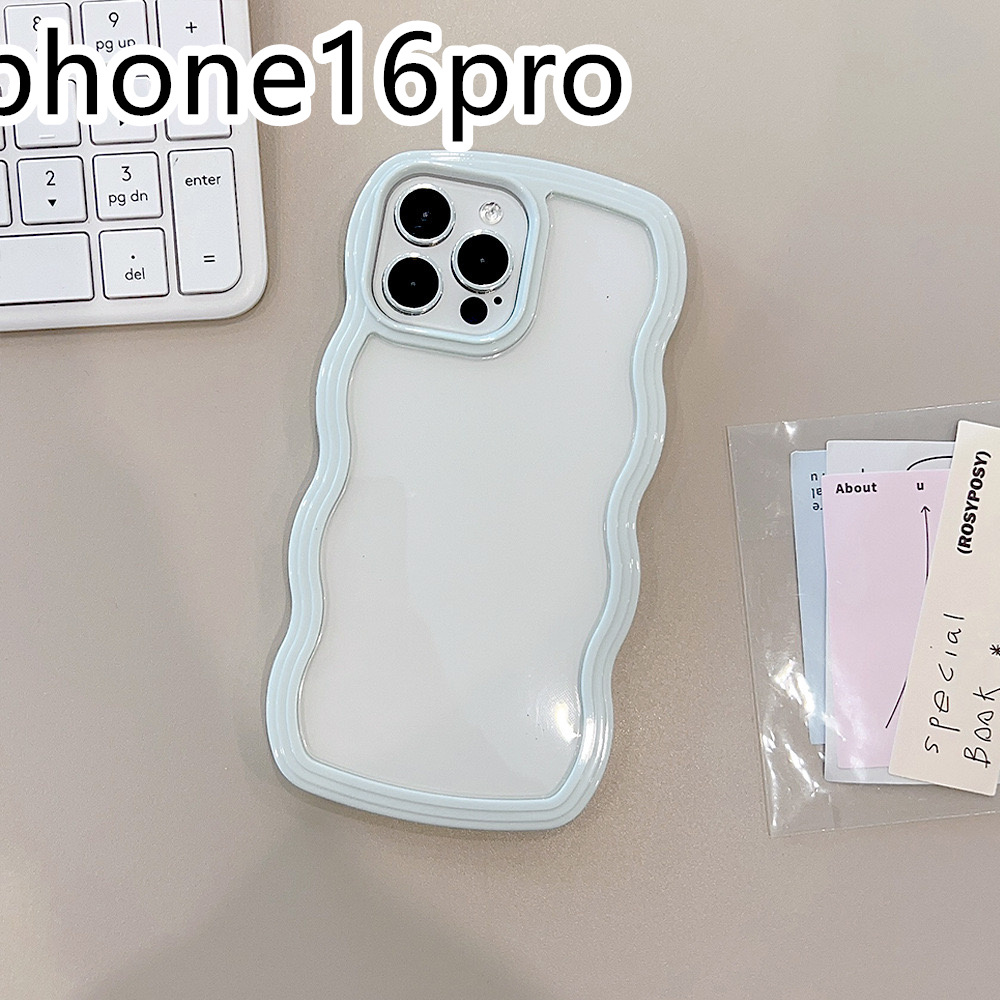 iphone16proケース カーバー TPU 可愛い　波型　　お洒落　軽い ケース 耐衝撃高品質ブルー1c