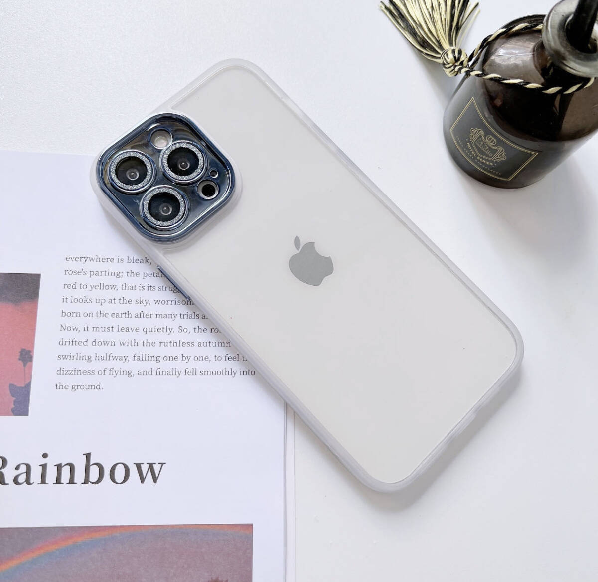 iphone14proケース カーバー レンズ保護付き　透明　お洒落　韓国　軽量 ケース 耐衝撃 高品質 ホワイト146