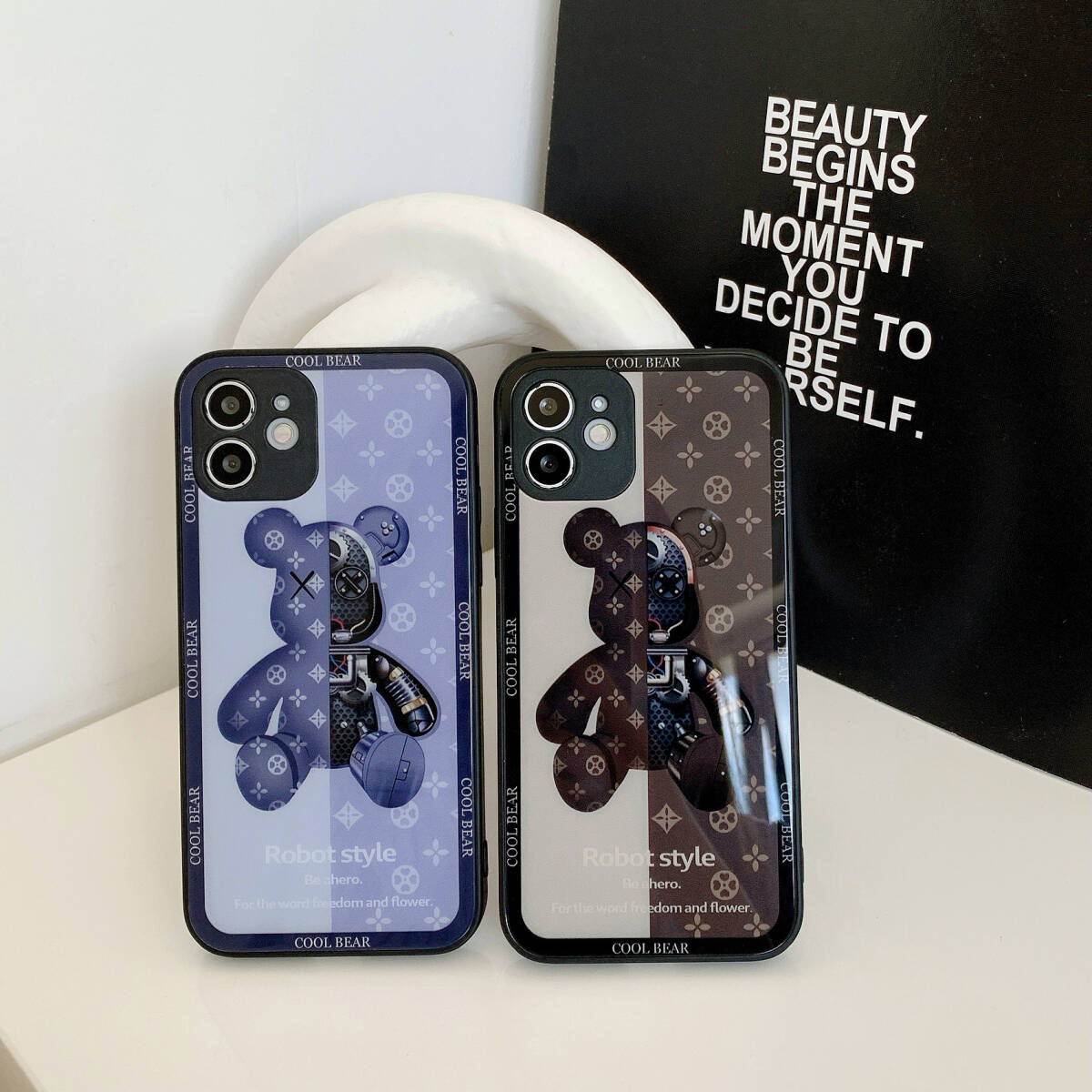 iphone15promaxケース カーバー TPU 可愛い　熊　ガラス　お洒落　軽量 ケース 耐衝撃高品質ブラウン153