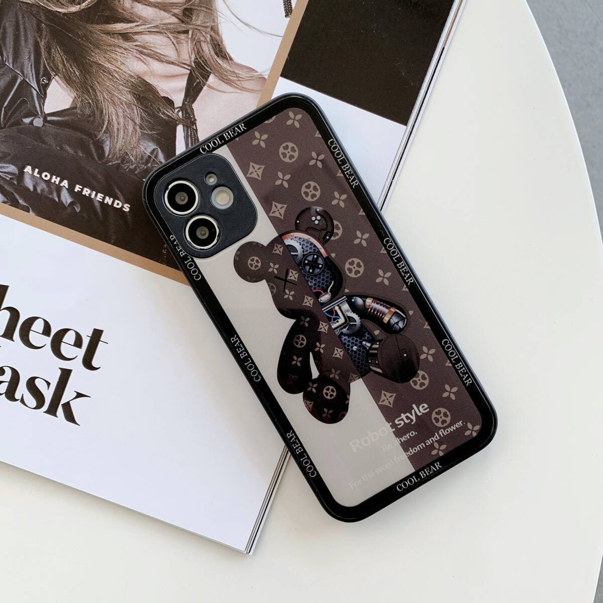 iphone15promaxケース カーバー TPU 可愛い　熊　ガラス　お洒落　軽量 ケース 耐衝撃高品質ブラウン153