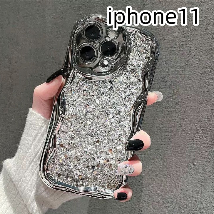 iphone11ケース カーバー キラキラ　お洒落　韓国　軽量 ケース 耐衝撃 高品質　シルバーQ1