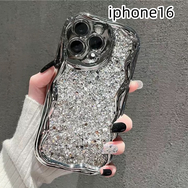 iphone16ケース カーバー キラキラ　お洒落　韓国　軽量 ケース 耐衝撃 高品質　シルバーQ1