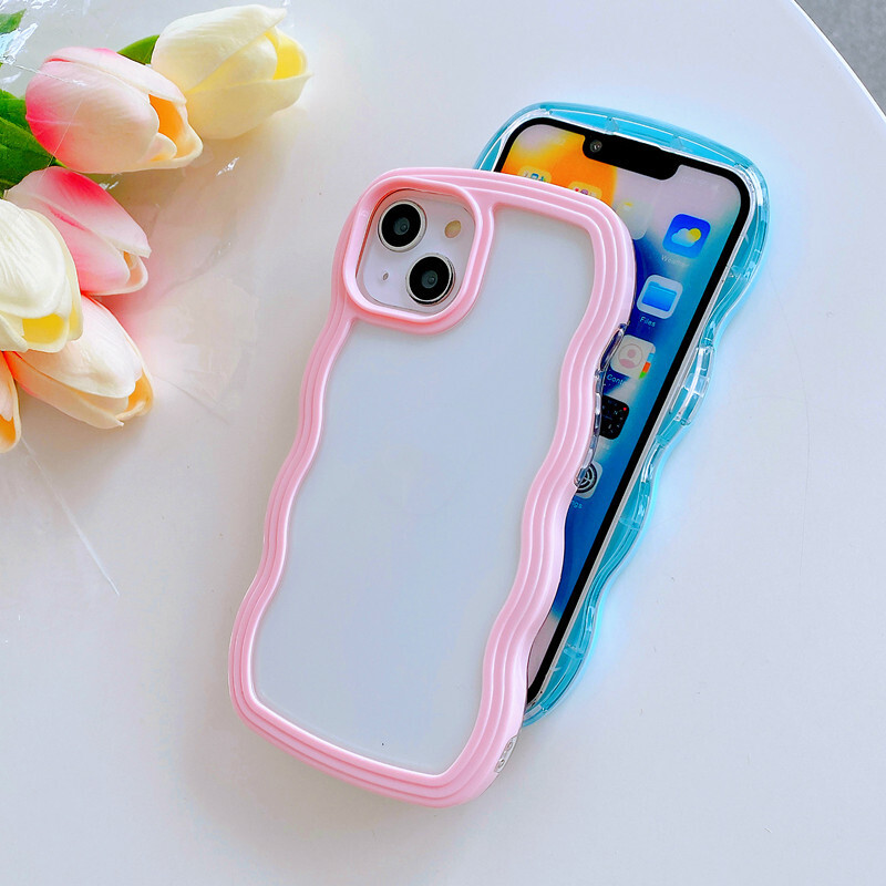 iphone14promaxケース カーバー TPU 可愛い　波型　　お洒落　軽量 ケース 耐衝撃高品質ライトブルー198